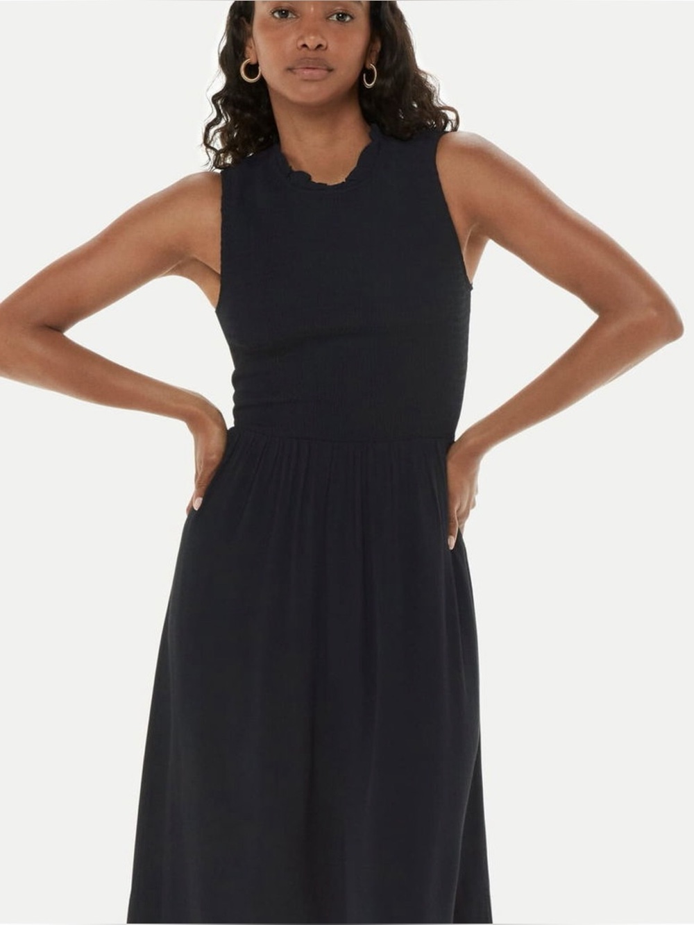 Whistles Heidi Shirred Bodice Dress in Black